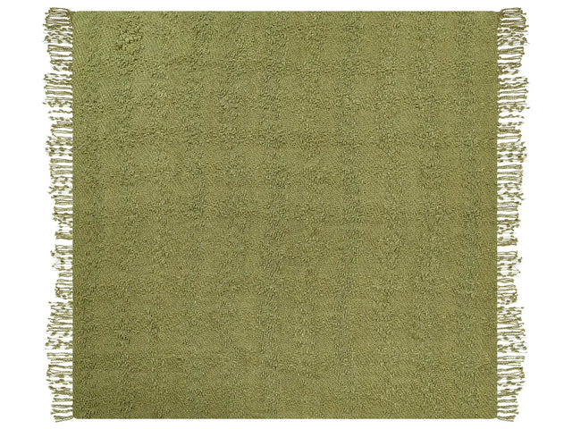 Blanket Green Cotton and Acrylic 200 x 220 cm Woven Bed Throw with Tassels Bed Spread Cover Beliani