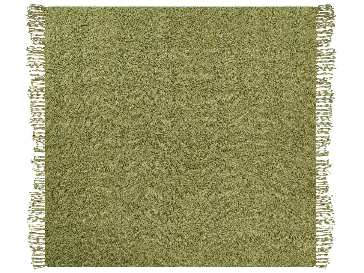 Blanket Green Cotton and Acrylic 220 x 240 cm Woven Bed Throw with Tassels Bed Spread Cover Beliani