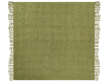 Blanket Green Cotton and Acrylic 220 x 240 cm Woven Bed Throw with Tassels Bed Spread Cover Beliani