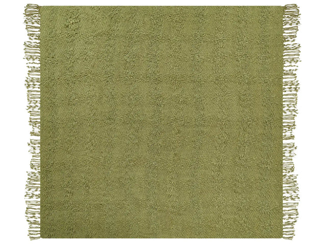Blanket Green Cotton and Acrylic 220 x 240 cm Woven Bed Throw with Tassels Bed Spread Cover Beliani