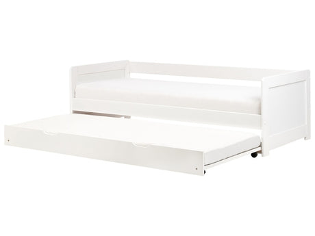 Kids Trundle Bed White Pine Wood EU Single Size Frame Extra Silde Out Frame Beliani