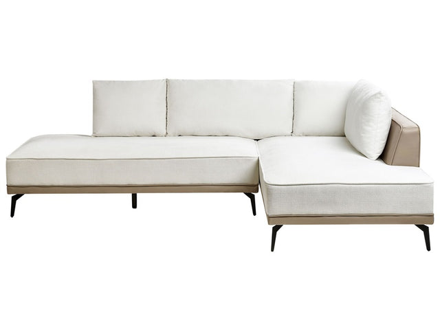 Left Hand Corner Sofa Off-White Taupe Polyester Faux Leather Steel Legs Cushions Living Room Beliani