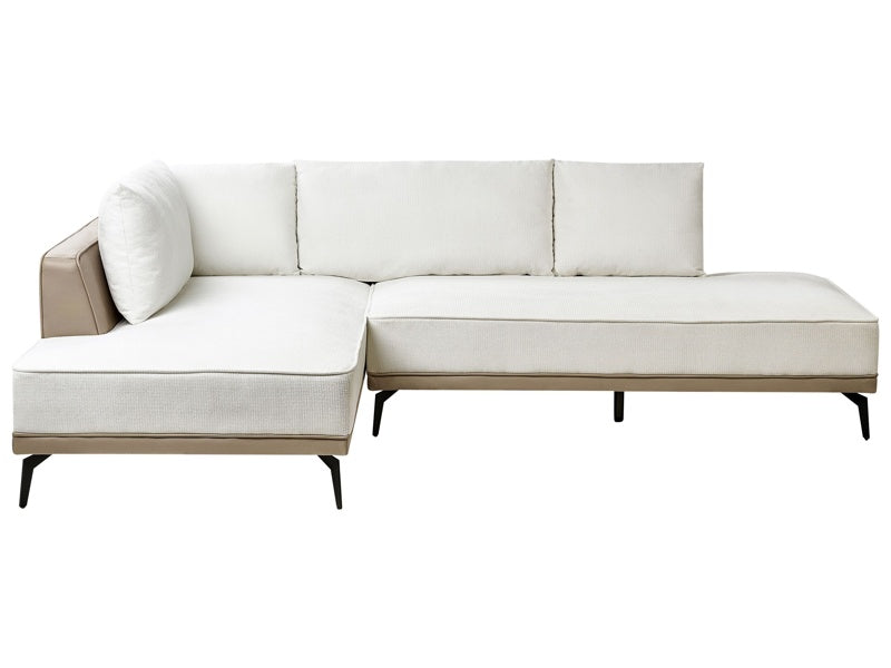 Right Hand Corner Sofa Off-White Taupe Polyester Faux Leather Steel Legs Cushions Living Room Beliani