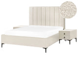 Bedroom Set Off-White Boucle EU King Size 5ft3 Bed with Storage 2 Bedside Tables Upholstered Beliani