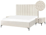 Bedroom Set Off-White Boucle EU Super King Size 6ft Bed with Storage 2 Bedside Tables Upholstered Beliani