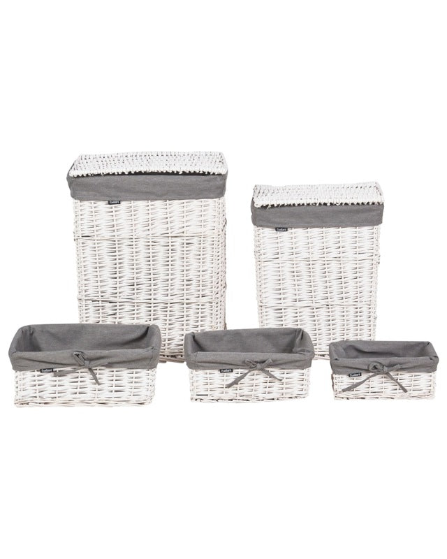 Laundry basket gray and white with willow frame and fabric lining Boho Modern Design Beliani