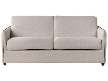 Sofa Bed Light Beige Fabric Upholstered 2 Seater Convertible Plastic Legs Modern Minimalistic Living Room Beliani