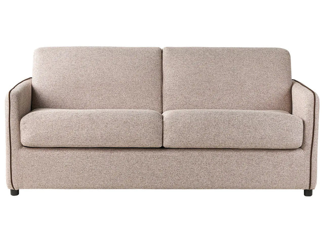 Sofa Bed Light Brown Fabric Upholstered 2 Seater Convertible Plastic Legs Modern Minimalistic Living Room Beliani