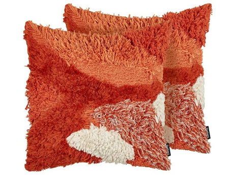 Set of 2 Scatter Cushions Orange Cotton Polyester Cover 45 x 45 cm Tufted Throw Pillow 2pcs set Beliani