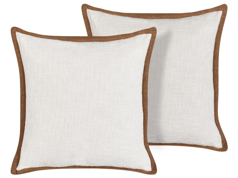 Set of 2 Scatter Cushions Off-White Cotton Cover 45 x 45  cm Throw Pillow 2pcs set Beliani