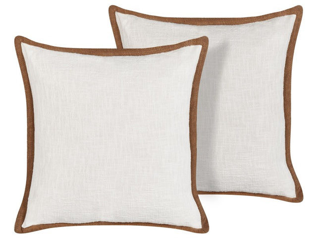 Set of 2 Scatter Cushions Off-White Cotton Cover 45 x 45  cm Throw Pillow 2pcs set Beliani