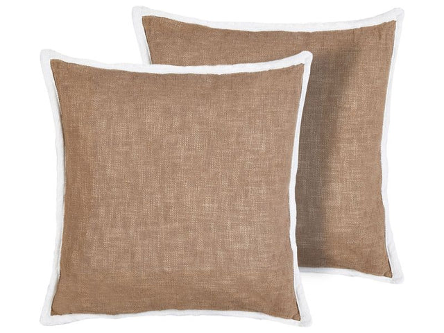 Set of 2 Scatter Cushions Brown Cotton Cover 45 x 45  cm Throw Pillow 2pcs set Beliani