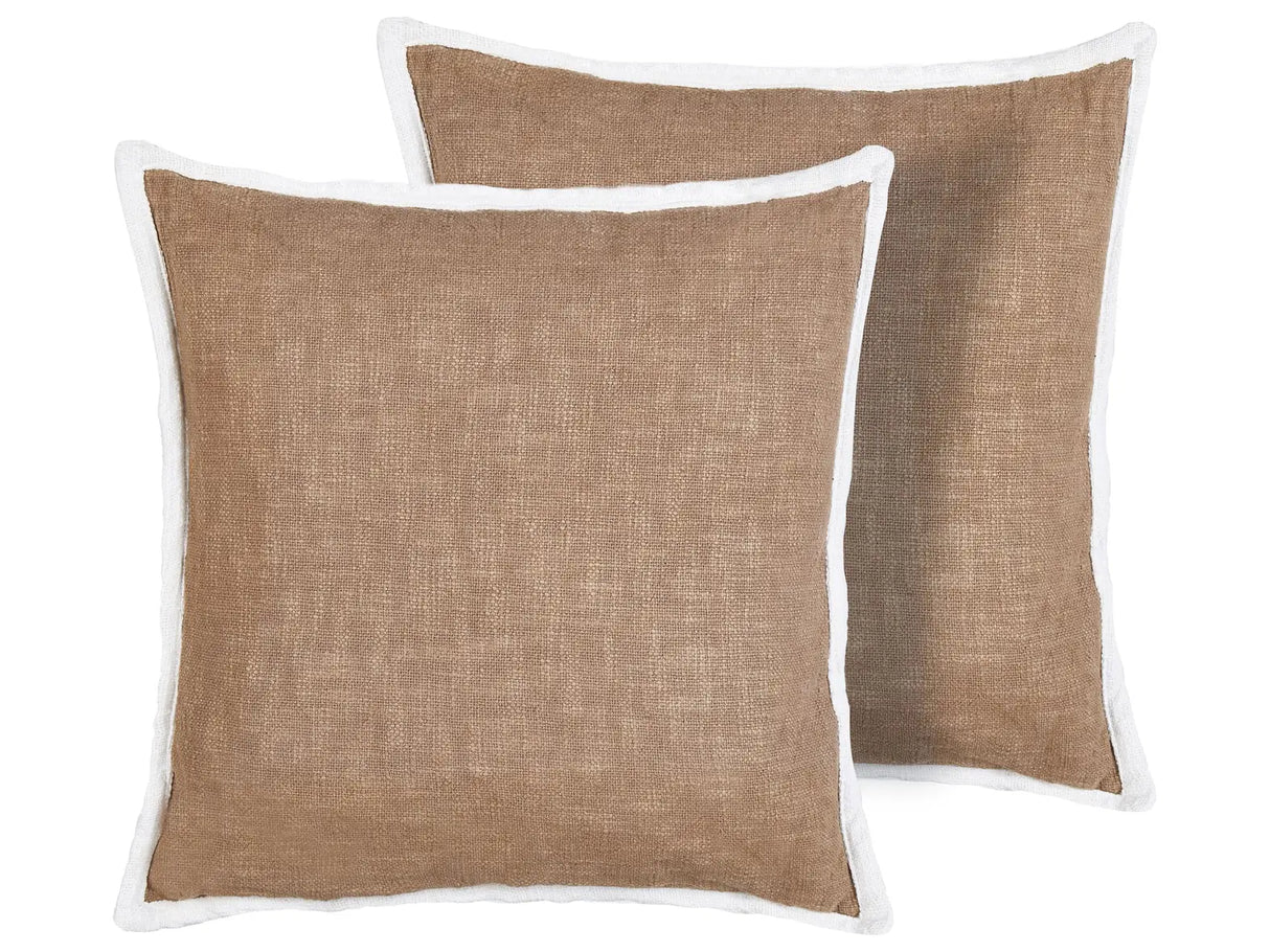 Set of 2 Scatter Cushions Brown Cotton Cover 45 x 45  cm Throw Pillow 2pcs set Beliani