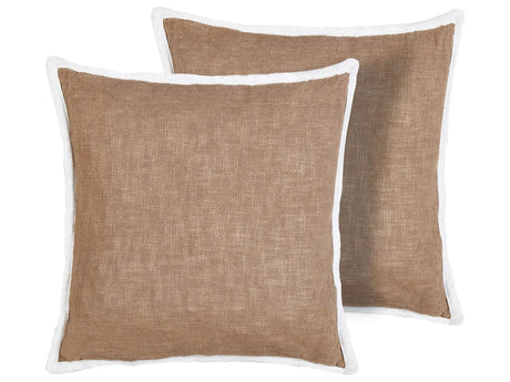 Set of 2 Scatter Cushions Brown Cotton Cover 45 x 45  cm Throw Pillow 2pcs set Beliani