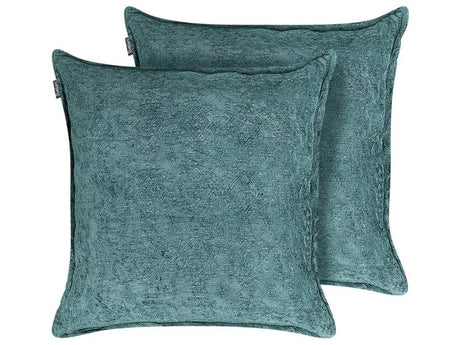 Set of 2 Scatter Cushions Blue Polyester Cover 50 x 50 cm Throw Pillow 2pcs set Beliani