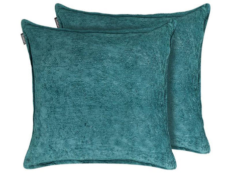 Set of 2 Scatter Cushions Teal Blue Polyester Cover 50 x 50 cm Throw Pillow 2pcs set Beliani