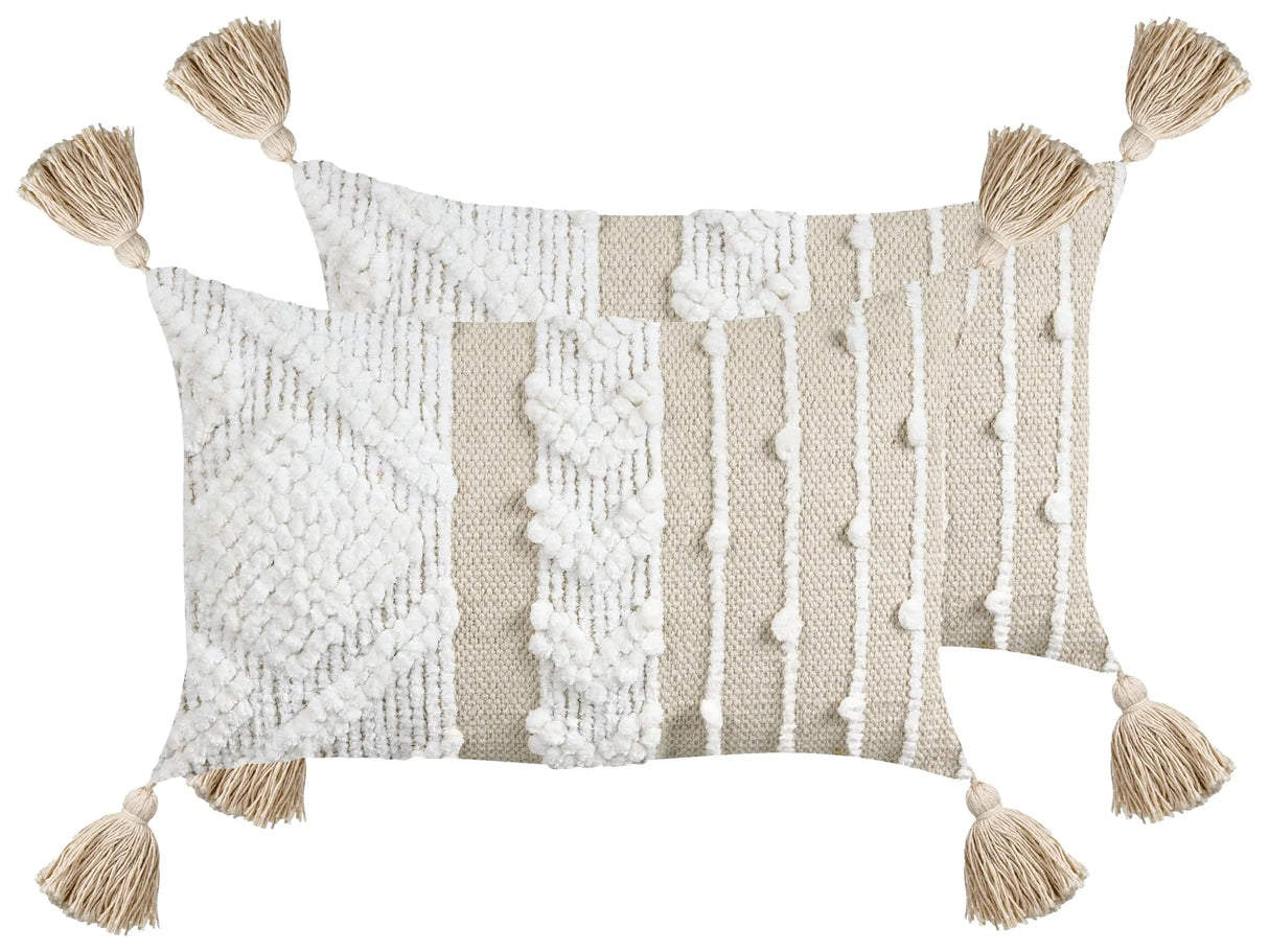Set of 2 Scatter Cushions Off-White Cotton Cover 30 x 50 cm Throw Pillow 2pcs set Beliani