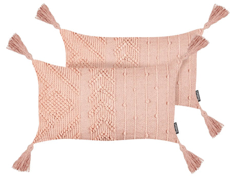 Set of 2 Scatter Cushions Peach Pink Cotton Cover 30 x 50 cm Throw Pillow 2pcs set Beliani