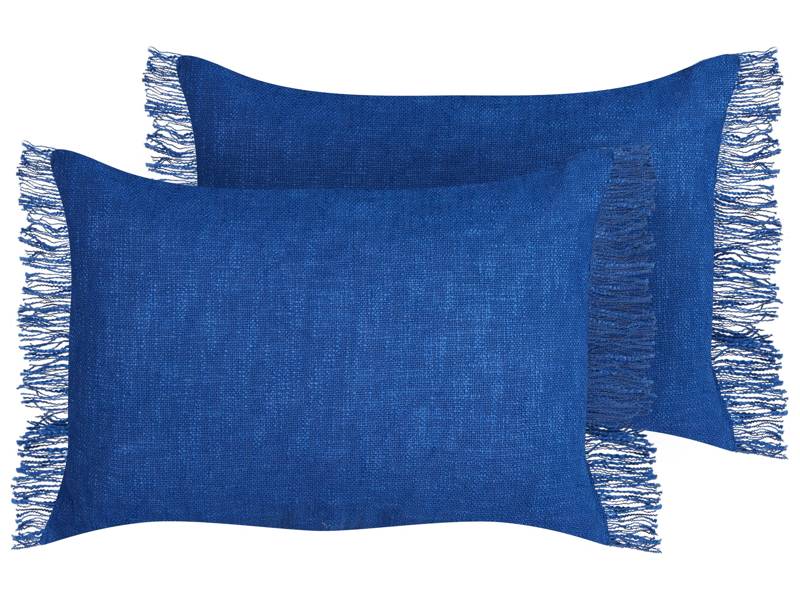 Set of 2 Scatter Cushions Navy Blue Cotton Cover 35 x 50 cm Throw Pillow 2pcs set Beliani