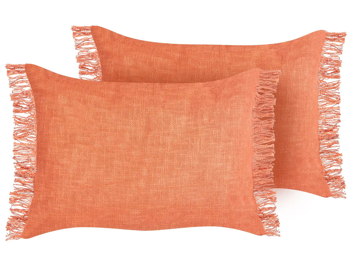 Set of 2 Scatter Cushions Orange Cotton Cover 35 x 50 cm Throw Pillow 2pcs set Beliani