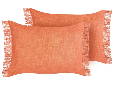 Set of 2 Scatter Cushions Orange Cotton Cover 35 x 50 cm Throw Pillow 2pcs set Beliani