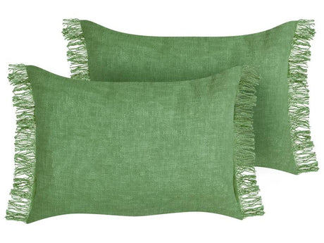 Set of 2 Scatter Cushions Green Cotton Cover 35 x 50 cm Throw Pillow 2pcs set Beliani