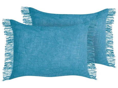 Set of 2 Scatter Cushions Blue Cotton Cover 35 x 50 cm Throw Pillow 2pcs set Beliani