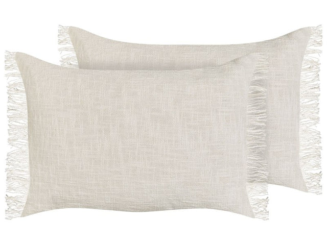 Set of 2 Scatter Cushions Off-White Cotton Cover 35 x 50 cm Throw Pillow 2pcs set Beliani