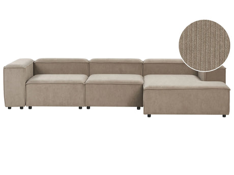 Modular Left Hand Sofa Light Brown Cord 4 Seater Sectional Corner Sofa with Black Legs Modern Living Room Beliani