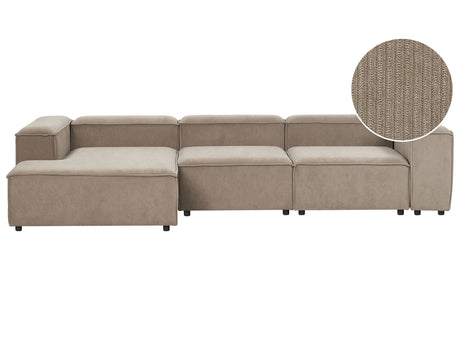 Modular Right Hand Sofa Light Brown Cord 4 Seater Sectional Corner Sofa with Black Legs Modern Living Room Beliani