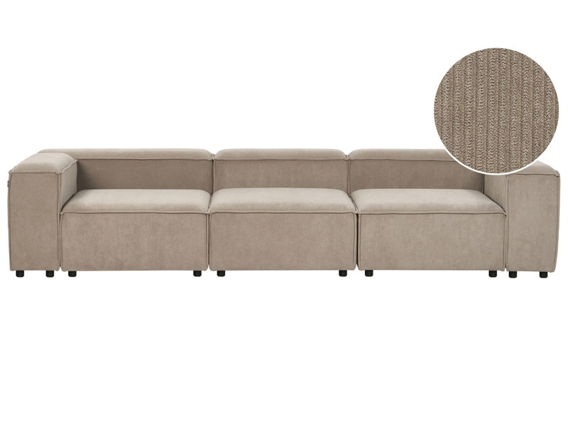 Modular Sofa Taupe Cord Fabric Upholstered 3 Seater Black Legs Modern Living Room Couch Beliani