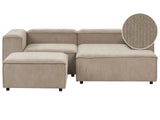 Modular Left Hand Sofa Light Brown Cord 3 Seater Sectional Corner Sofa with Ottoman Black Legs Modern Living Room Beliani