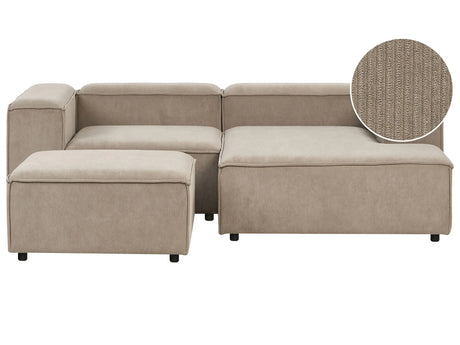 Modular Left Hand Sofa Light Brown Cord 3 Seater Sectional Corner Sofa with Ottoman Black Legs Modern Living Room Beliani