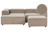 Modular Right Hand Sofa Light Brown Linen 3 Seater Sectional Corner Sofa with Ottoman Black Legs Modern Living Room Beliani