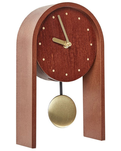 Modern MDF Table Clock Round Face No Numeration Decorative Pendulum Dark Wood Beliani