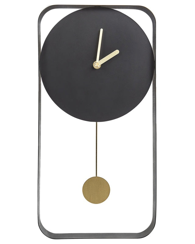 Wall Clock Hanging Decor 21 x 40 cm Modern Minimalistic Design with Decorative Pendulum without Numbers Steel Black Servoz Beliani