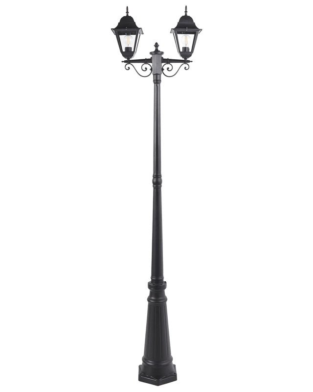 2 Light Lamp Post Black Path Lamp Aluminium Glass Shade Outdoor Garden Lighting Vintage Design Beliani