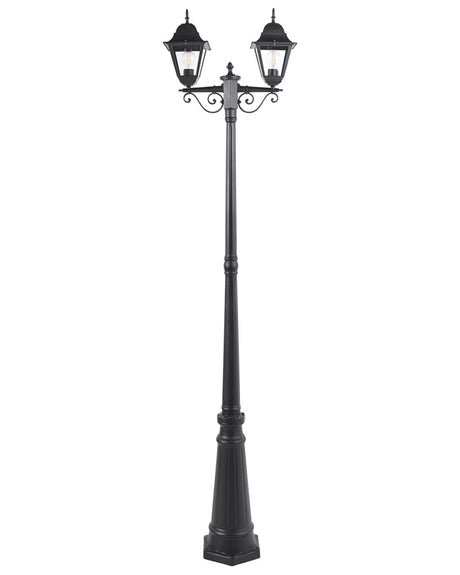 2 Light Lamp Post Black Path Lamp Aluminium Glass Shade Outdoor Garden Lighting Vintage Design Beliani