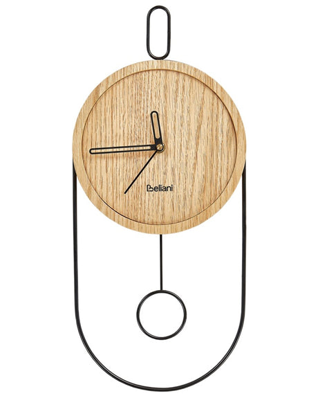 Wall Clock Light Wood MDF Metal 20 x 45 cm Design without Numbers Pendulum Living Room Decor Beliani