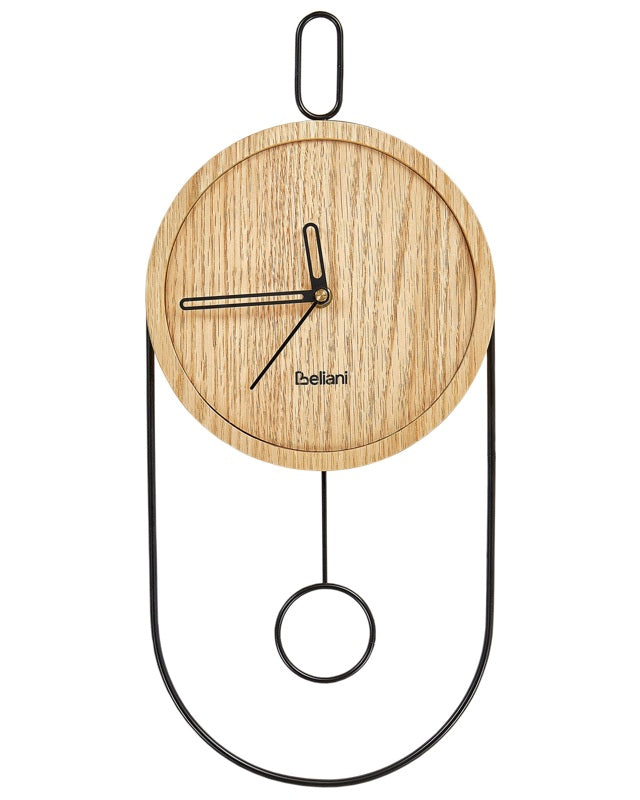 Wall Clock Light Wood MDF Metal 20 x 45 cm Design without Numbers Pendulum Living Room Decor Beliani