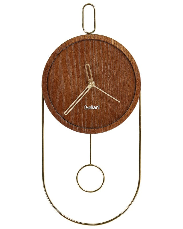 Wall Clock Dark Wood MDF Metal 20 x 45 cm Design without Numbers Pendulum Living Room Decor Beliani