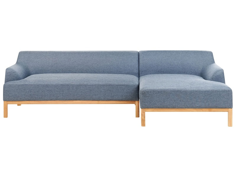 Left Hand Corner Sofa Blue Polyester Fabric Wooden Legs Living Room Stylish Beliani