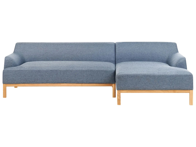 Left Hand Corner Sofa Blue Polyester Fabric Wooden Legs Living Room Stylish Beliani