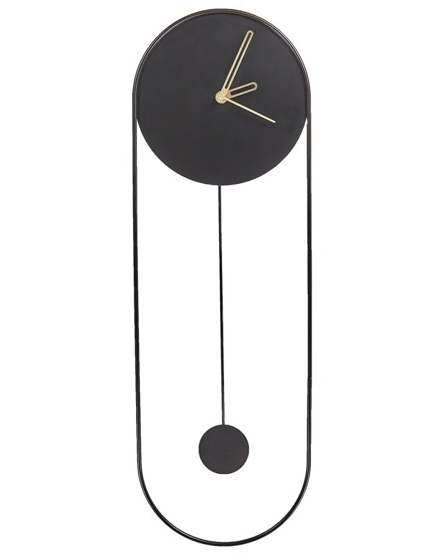 Wall Clock Black Steel Metal 20 x 62 cm Modern Minimalistic Decorative Pendulum Design without Numbers Living Room Decor Beliani