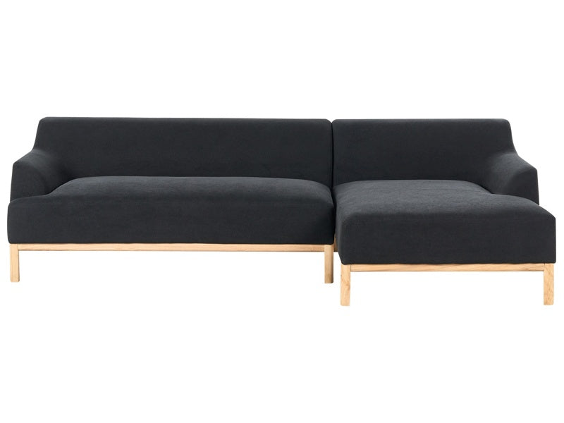 Left Hand Corner Sofa Black Polyester Fabric Wooden Legs Living Room Stylish Beliani