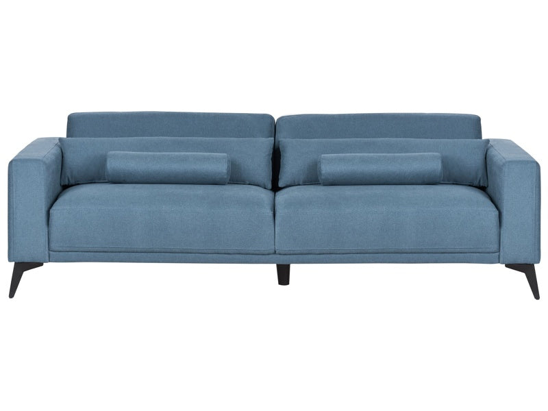 3 Seater Sofa Blue Fabric Polyester Adjustable Backrest Height Modern Beliani