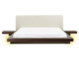 Japan LED Bed Frame Dark Ash Wood EU King Size 5ft3 Wood Veneer MDF Faux Leather Headboard Low Profile Bedroom Beliani