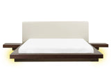 Japan LED Bed Frame Dark Ash Wood EU King Size 5ft3 Wood Veneer MDF Faux Leather Headboard Low Profile Bedroom Beliani