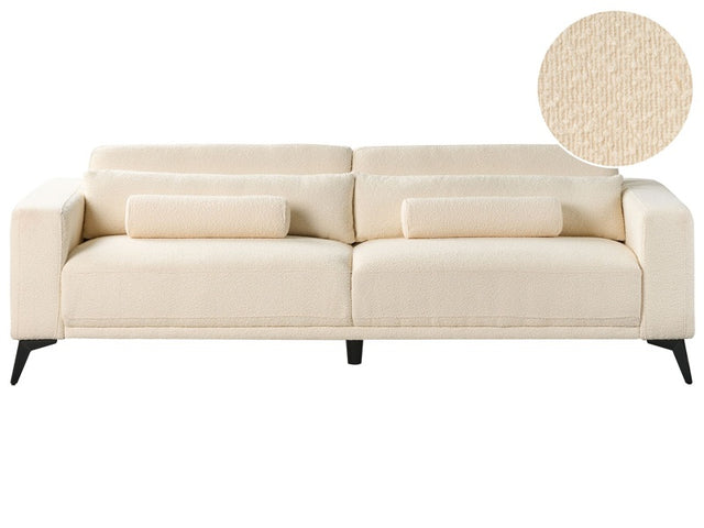 3 Seater Sofa  Off-White Boucle Adjustable Backrest Height Modern Beliani