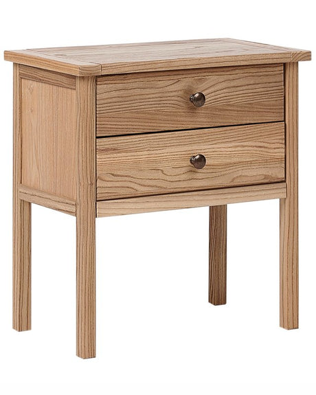 Bedside Table Solid Light Wood 2 Drawers Side Table Rustic Beliani